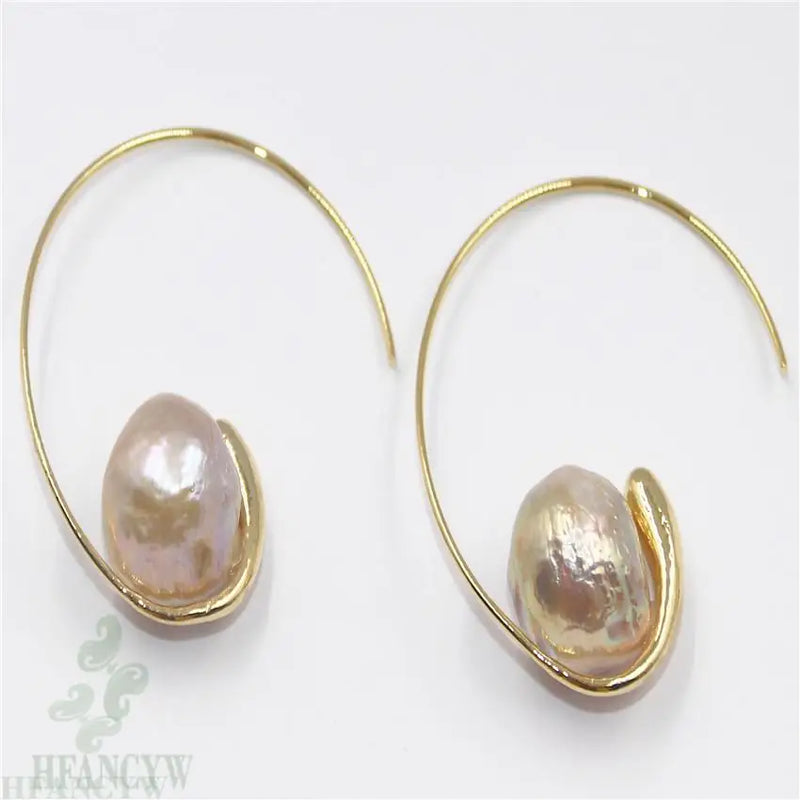 12-13mm Baroque Pearl Earrings 18k Wedding Jewelry Dangler
