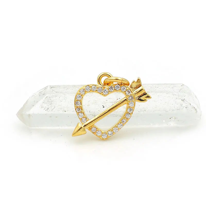 Micro Pave Clear CZ Heart Of Arrow Charm for DIY Bracelets or Necklaces