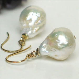 14mm Baroque Pearl Earrings 18K Hook Fine Jewelry DIY AAAA