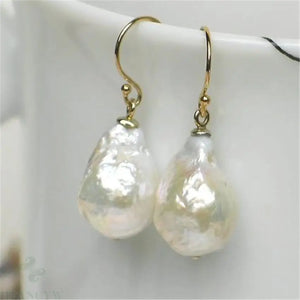 14mm Baroque Pearl Earrings 18K Hook Fine Jewelry DIY AAAA