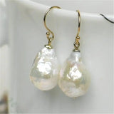 14mm Baroque Pearl Earrings 18K Hook Fine Jewelry DIY AAAA