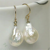14mm Baroque Pearl Earrings 18K Hook Fine Jewelry DIY AAAA