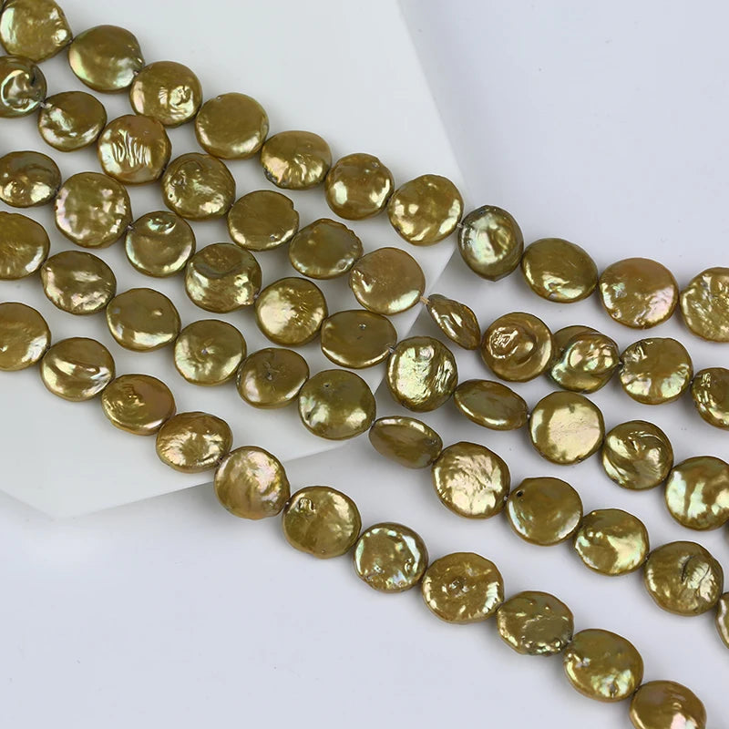 12-14mm Natural Freshwater Coin Shape Pearl Strands