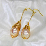 Yellow Pink Baroque Pearl Earrings Ear Drop Dangle Cultured Aurora Women