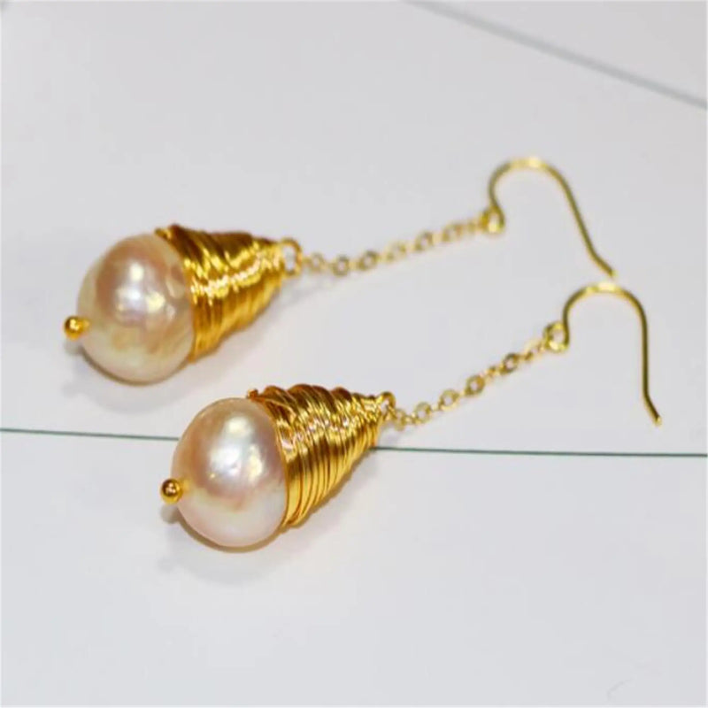 Yellow Pink Baroque Pearl Earrings Ear Drop Dangle Cultured Aurora Women