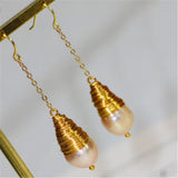 Yellow Pink Baroque Pearl Earrings Ear Drop Dangle Cultured Aurora Women