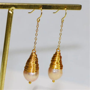 Yellow Pink Baroque Pearl Earrings Ear Drop Dangle Cultured Aurora Women