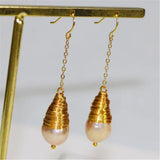 Yellow Pink Baroque Pearl Earrings Ear Drop Dangle Cultured Aurora Women