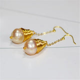 Yellow Pink Baroque Pearl Earrings Ear Drop Dangle Cultured Aurora Women