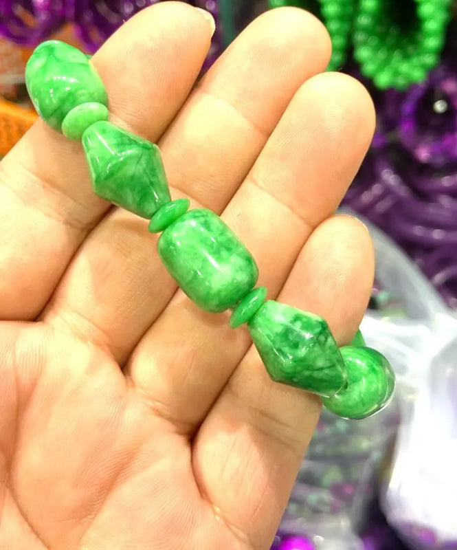 Natural Emerald Green Jadeite Jade Beads Bracelet 7.5 Inches
