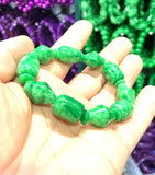 Natural Emerald Green Jadeite Jade Beads Bracelet 7.5 Inches