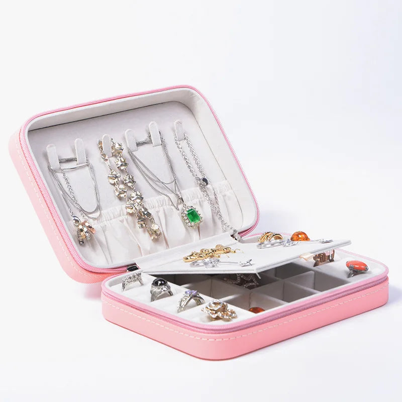 Portable Leather Jewelry Box Travel Storage Case Organizer