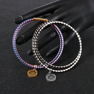 12-24 Inch Thin Braided Leather Cord Necklace With Conch Pendant