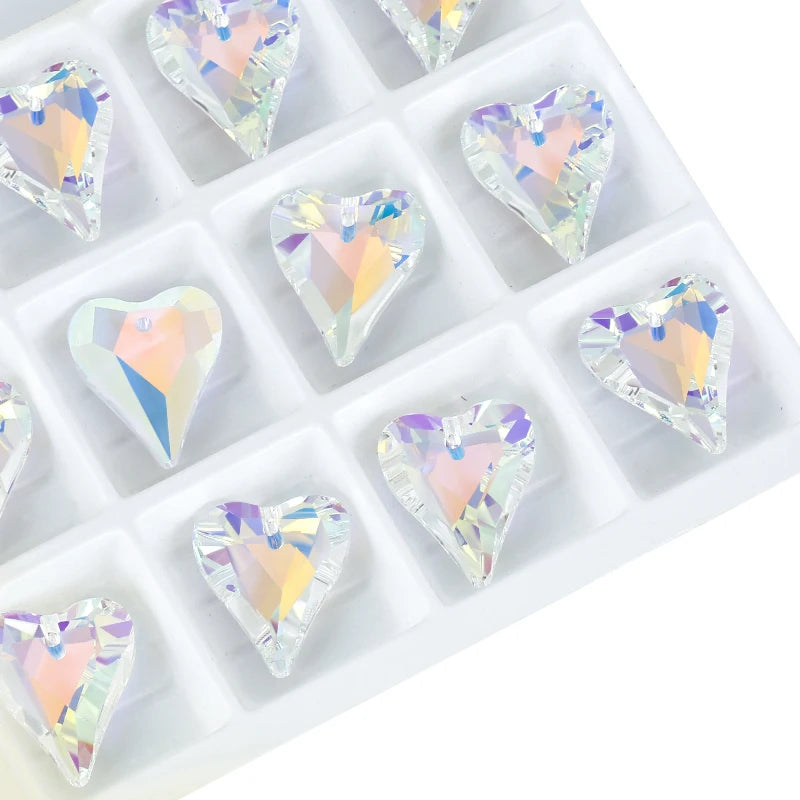 Crystal Heart Pendant Glass Beads for Jewelry Making DIY Earrings Necklace