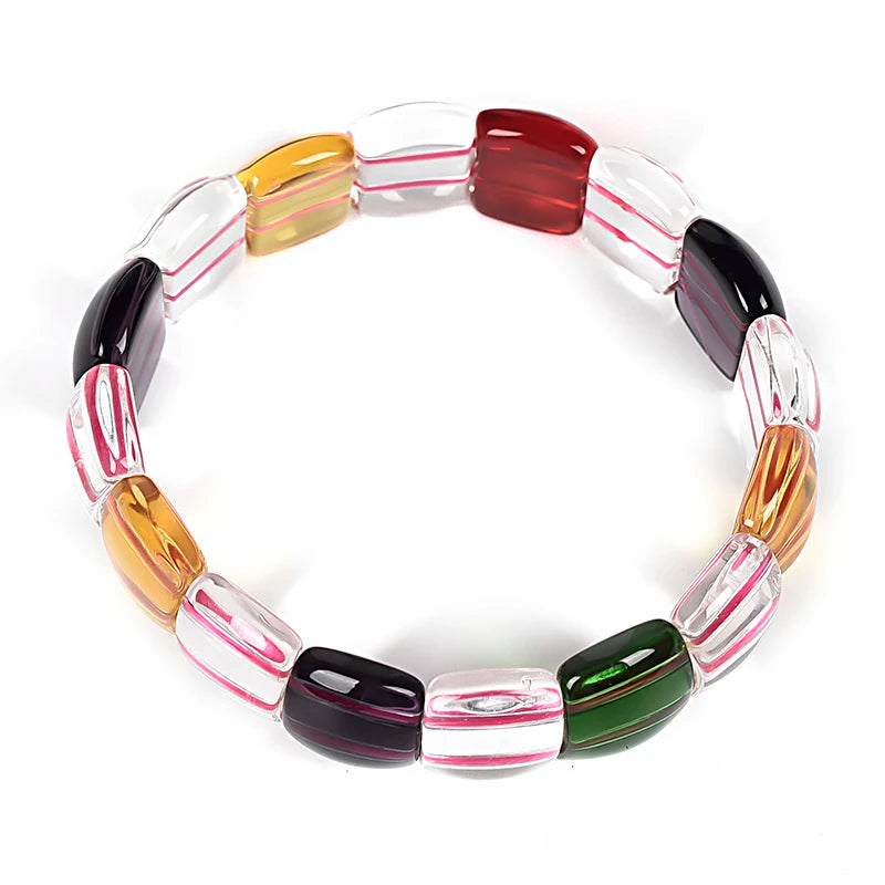 Colorful Square Transparent Glass Crystal Jewel Bracelet 7.5inch