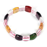 Colorful Square Transparent Glass Crystal Jewel Bracelet 7.5inch