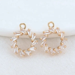 14K Brass Zircon Round Charms Pendants DIY Jewelry Supplies