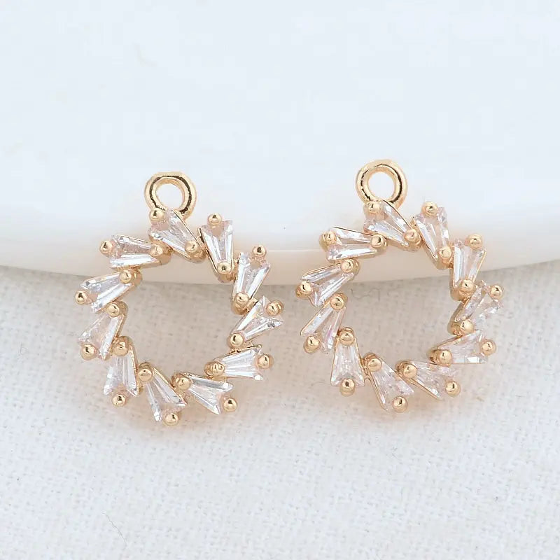 14K Brass Zircon Round Charms Pendants DIY Jewelry Supplies
