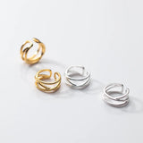 925 Sterling Silver Double Rows Ear-bone Clip On Cuff Earrings