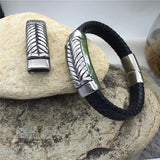 12*6mm Stainless Steel Leaf Square Hole Charm Beads for Men Bracelet DIY