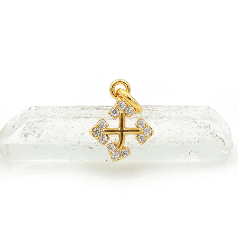 Micro Pave Clear CZ Arrow Cross Charm for DIY Bracelets Necklaces