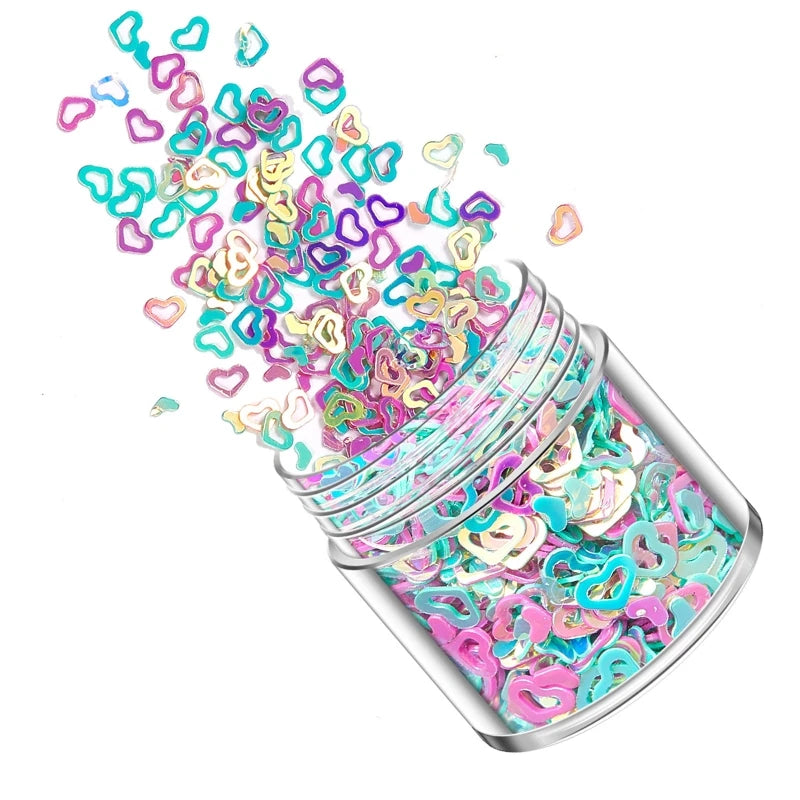 12 Bottles Multicolor Heart Shaped Nail Sequin Glitter Flakes