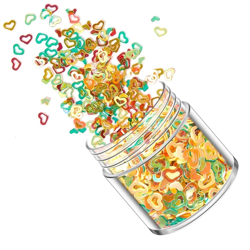 12 Bottles Multicolor Heart Shaped Nail Sequin Glitter Flakes
