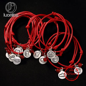 Chinese Zodiac Bracelet Red String Bangle 925 Silver Lucky Constellation Gift
