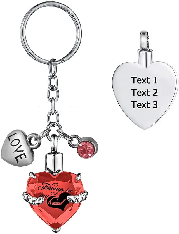 12 Birthday stone urn pendant keychain heart-shaped