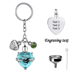 12 Birthday stone urn pendant keychain heart-shaped