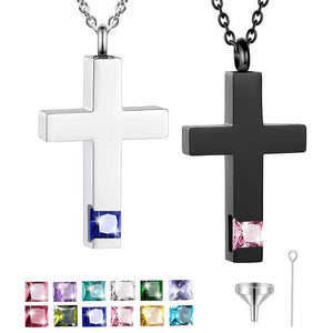 Cross Urn Necklace Birthstone Memorial Necklace Cremation Jewelry
