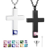 Cross Urn Necklace Birthstone Memorial Necklace Cremation Jewelry