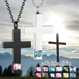Cross Urn Necklace Birthstone Memorial Necklace Cremation Jewelry