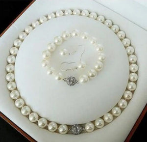 10mm Red Coral Shell Pearl Jewelry Set 925 Silver