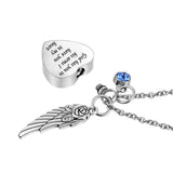 Heart Shaped Birthstone Urn Necklace with Angel Wings Cremation Jewelry