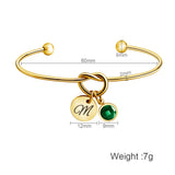 12 Colors Birthstone Stainless Steel Bangle Love Heart Knot Bracelet