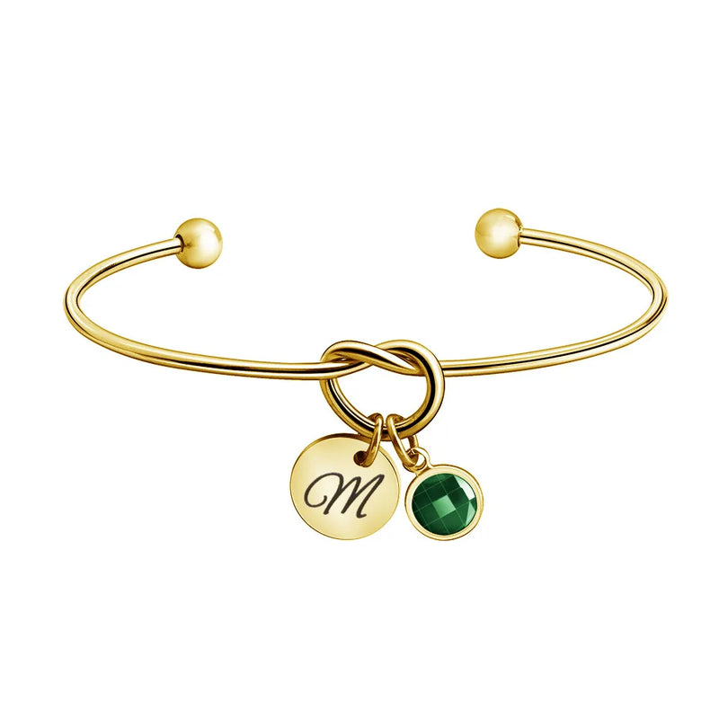 12 Colors Birthstone Stainless Steel Bangle Love Heart Knot Bracelet
