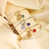 12 Colors Birthstone Stainless Steel Bangle Love Heart Knot Bracelet