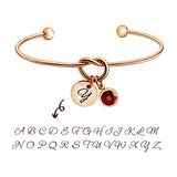 12 Colors Birthstone Stainless Steel Bangle Love Heart Knot Bracelet