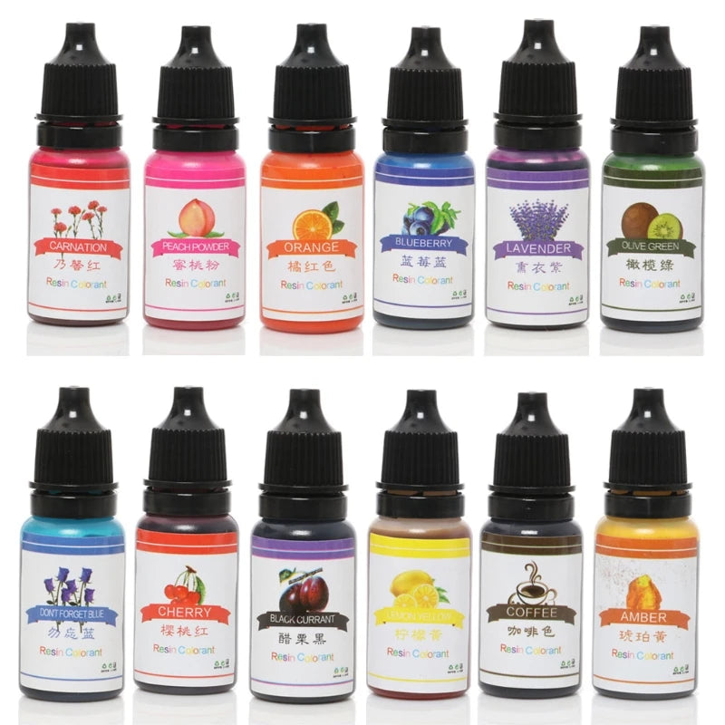 12 Colors Epoxy Resin Pigment Liquid Colorant Dye Jewelry Making Crafts Tools