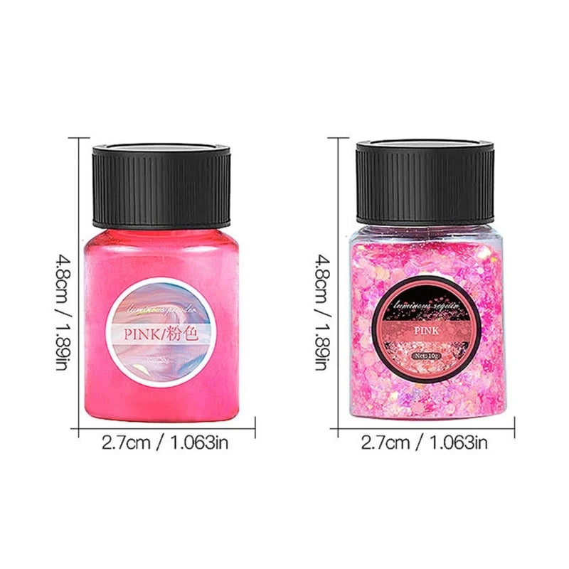 12 Colors Glow Pigments 3 Colors Glow Flakes UV Epoxy Glow Powder Skin Nail