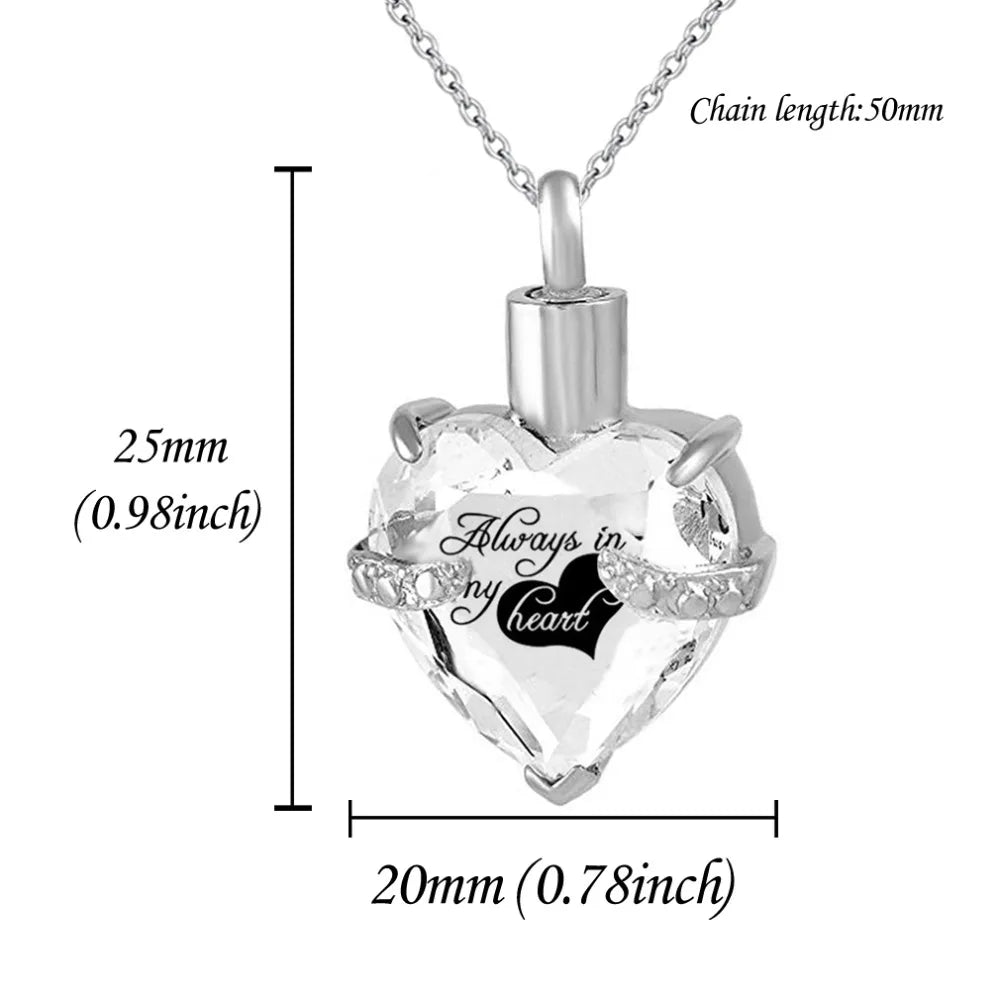 12 Colors Heart Birthstone Crystal Cremation Urn Necklace for Ashes