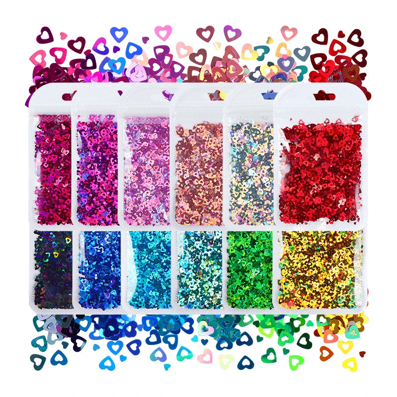 12 Colors Holographic Glitter Resin Filling Love Heart Sequins for Epoxy Silicon