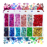 12 Colors Holographic Glitter Resin Filling Love Heart Sequins for Epoxy Silicon