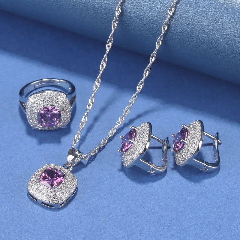 12-Color Wedding Jewelry Set with Bracelet, Earrings, Zirconia Accessories