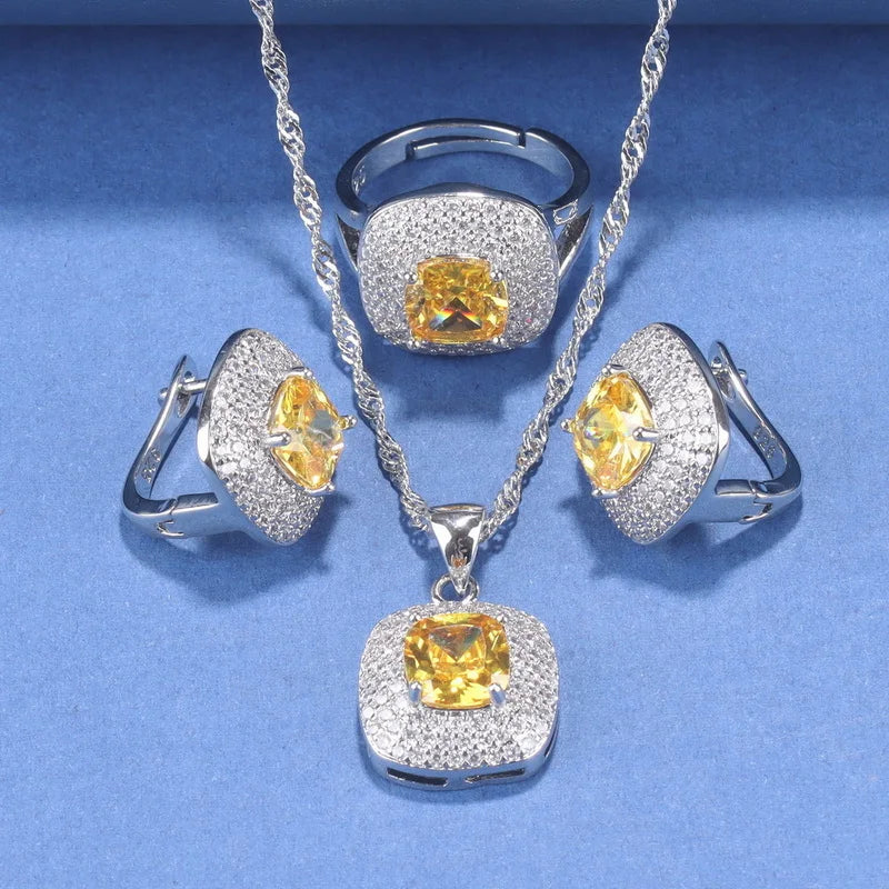 12-Color Wedding Jewelry Set with Bracelet, Earrings, Zirconia Accessories