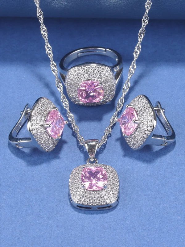 12-Color Wedding Jewelry Set with Bracelet, Earrings, Zirconia Accessories