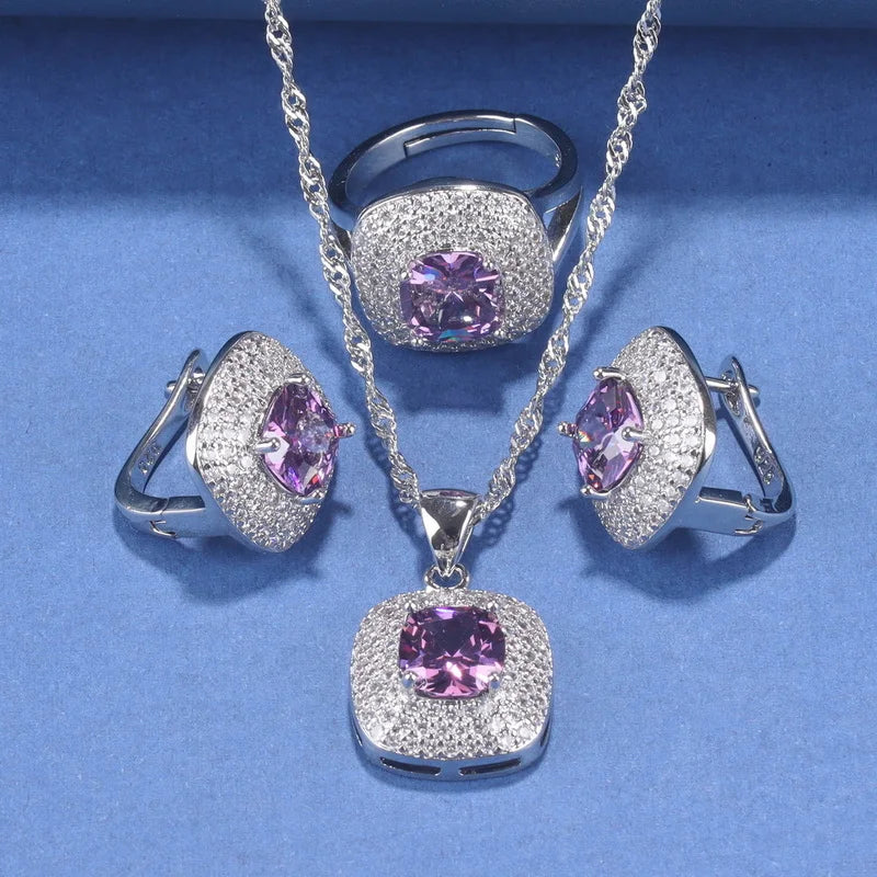 12-Color Wedding Jewelry Set with Bracelet, Earrings, Zirconia Accessories