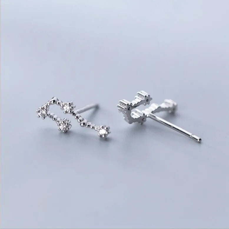 CZ Zodiac Sign Constellation Stud Earrings 925 Sterling Silver Cancer/Leo/Aries