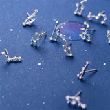 CZ Zodiac Sign Constellation Stud Earrings 925 Sterling Silver Cancer/Leo/Aries